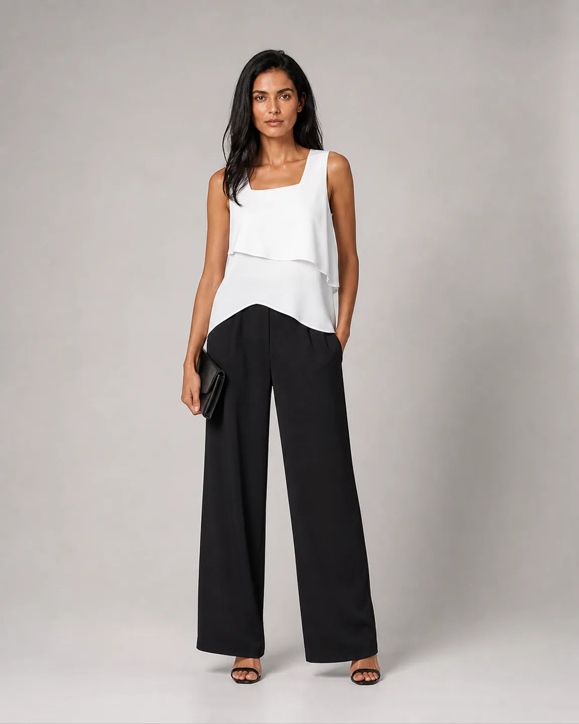 Ava-Mae Elegant Two-Piece Set in White & Black — full-body studio view