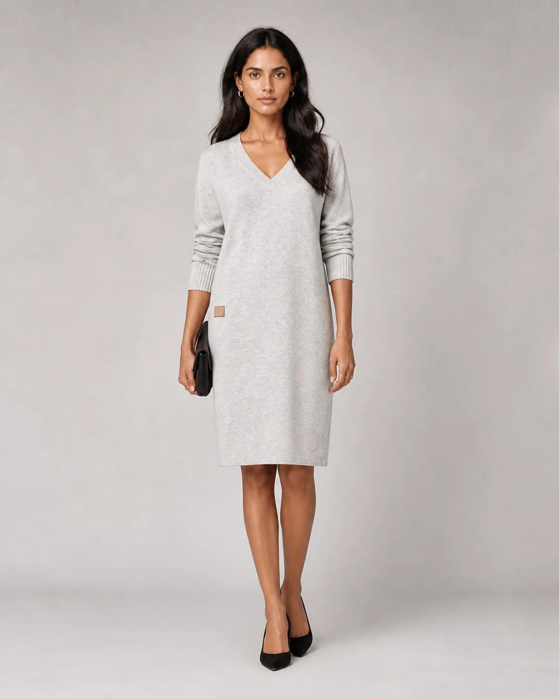 Ada-Belle Cozy Dress in Gray — full-body studio view