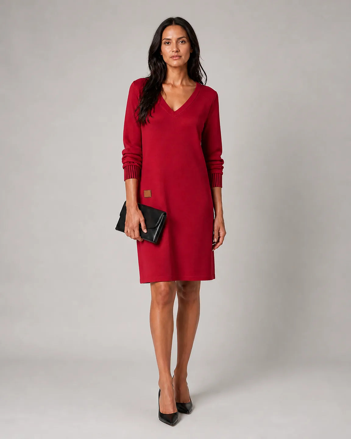 Ada-Belle Cozy Dress in Red — full-body studio view