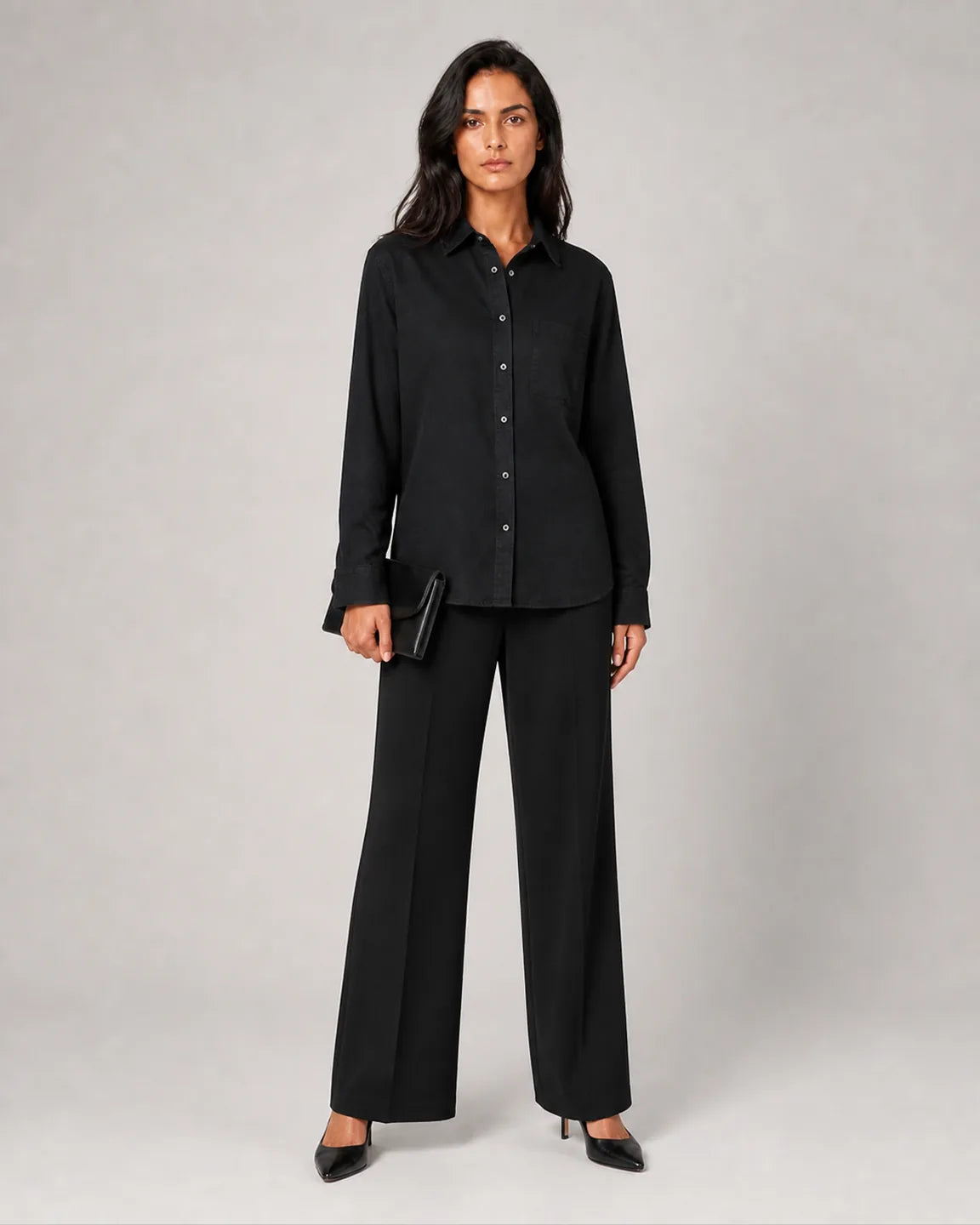 Ada-Faye Elegant shirt in Black — full-body studio view