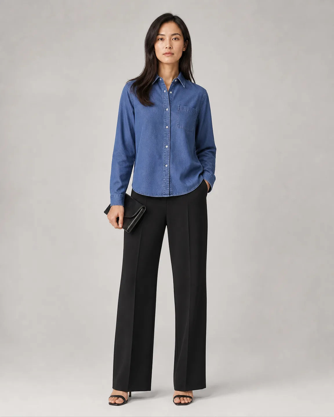 Ada-Faye Elegant shirt in Blue — full-body studio view