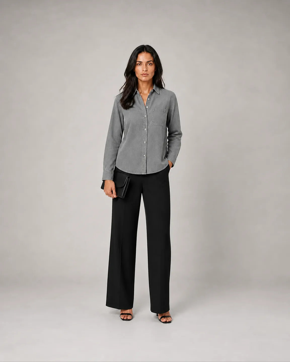 Ada-Faye Elegant shirt in Gray — full-body studio view