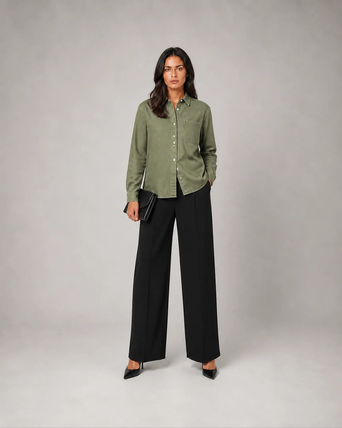 Ada-Faye Elegant shirt in Green — full-body studio view