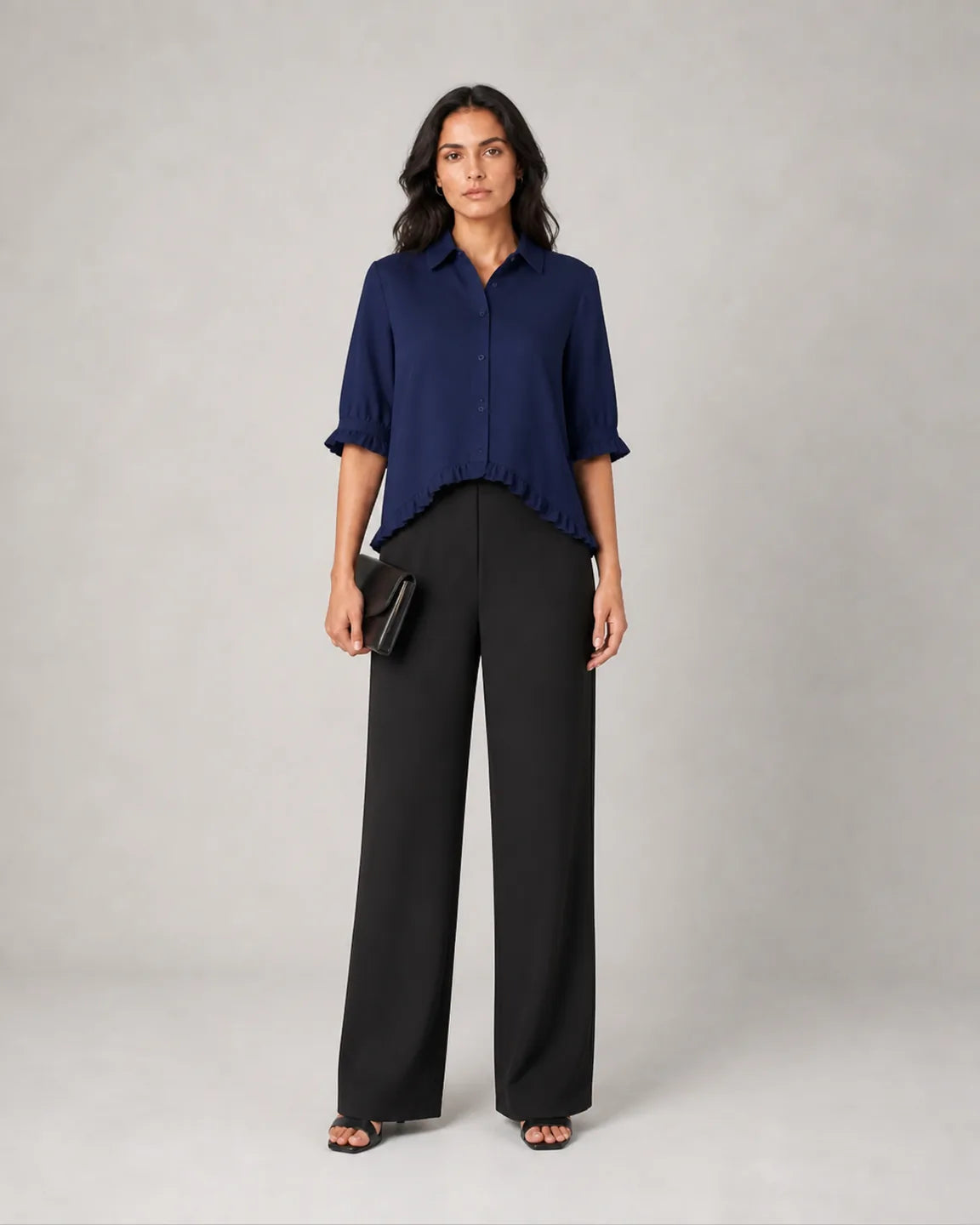 Ada-Jane Timeless Breathable blouse in Navy Blue — full-body studio view