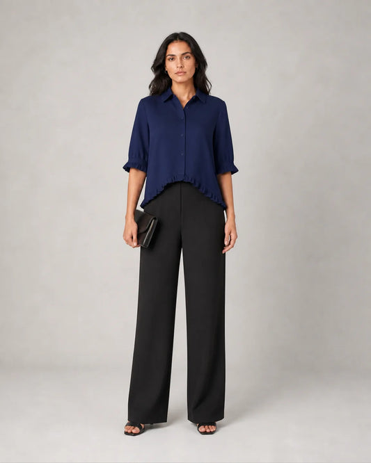 Ada-Jane Timeless Breathable blouse in Navy Blue — full-body studio view