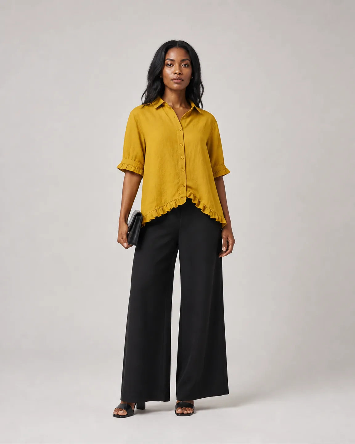 Ada-Jane Timeless Breathable blouse in Orange — full-body studio view