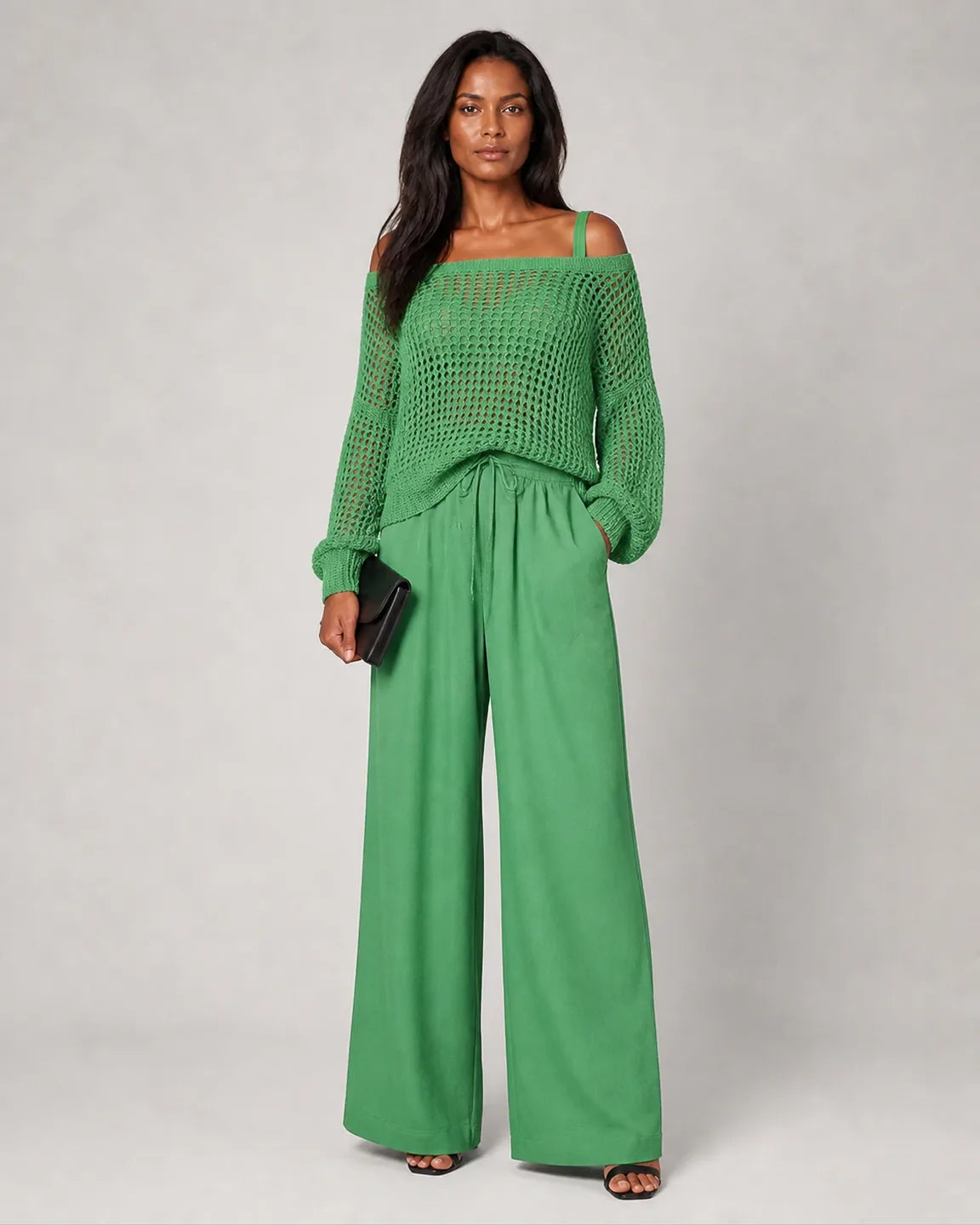 Ada-Rose Elegant Two-Piece Set in Green — full-body studio view