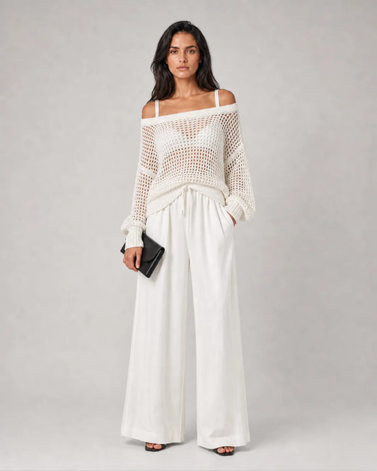 Ada-Rose Elegant Two-Piece Set in White — full-body studio view