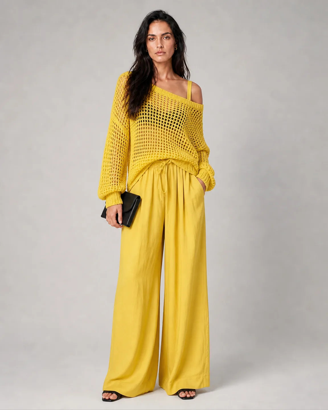 Ada-Rose Elegant Two-Piece Set in Yellow — full-body studio view