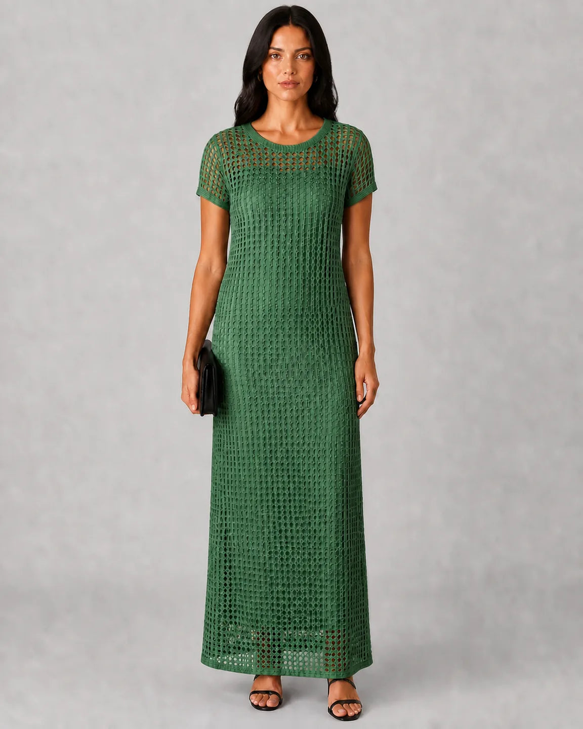 Adeline™ Elegant Maxi Dress in Green - full body studio front view