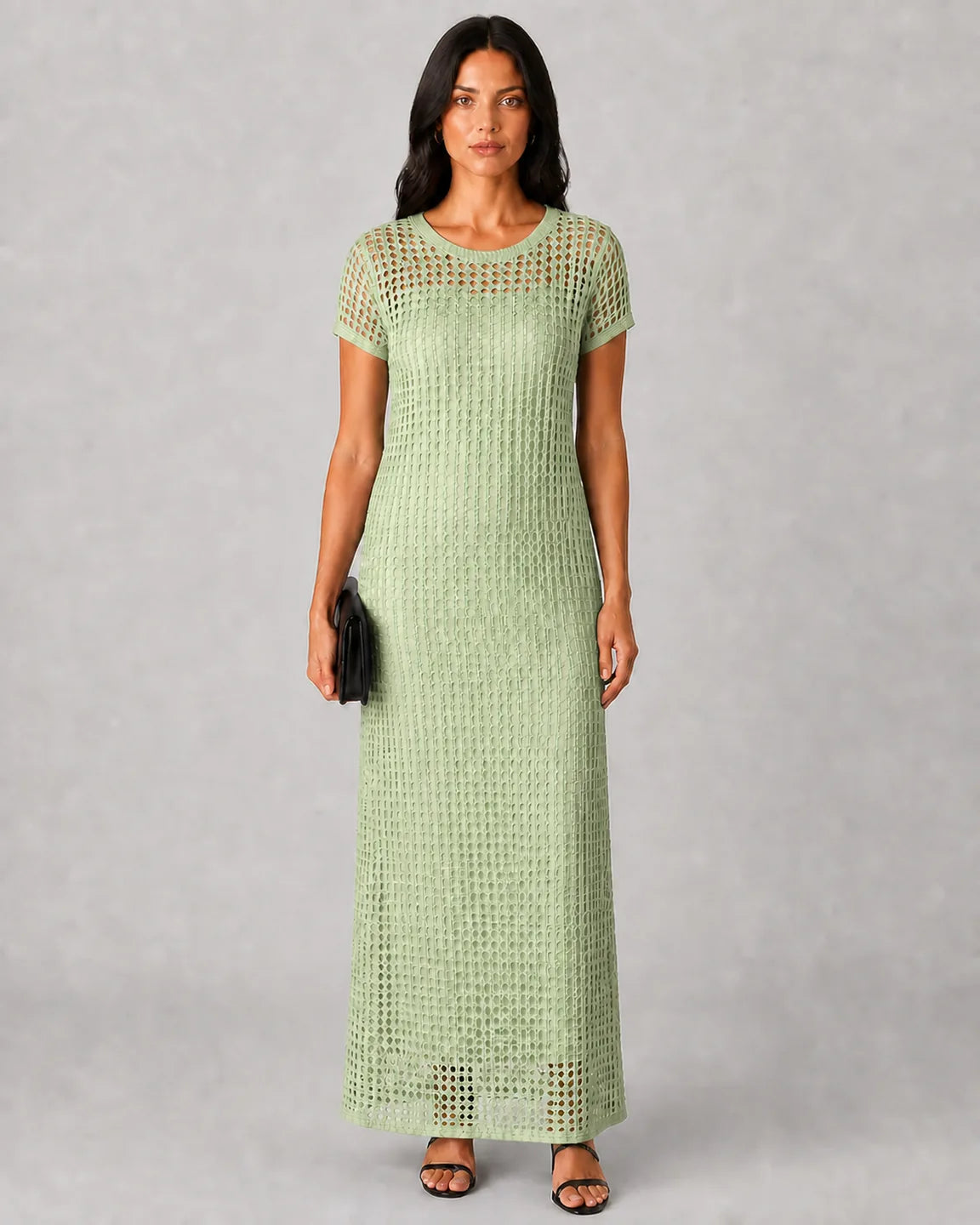 Adeline™ Elegant Maxi Dress in Light Green - full body studio front view