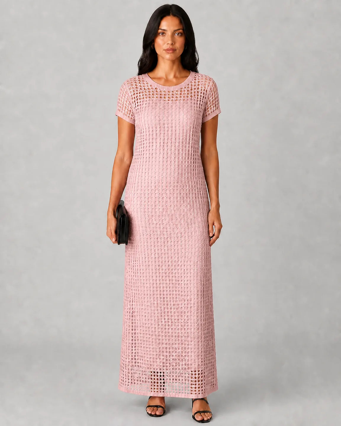 Adeline™ Elegant Maxi Dress in Pink - full body studio front view