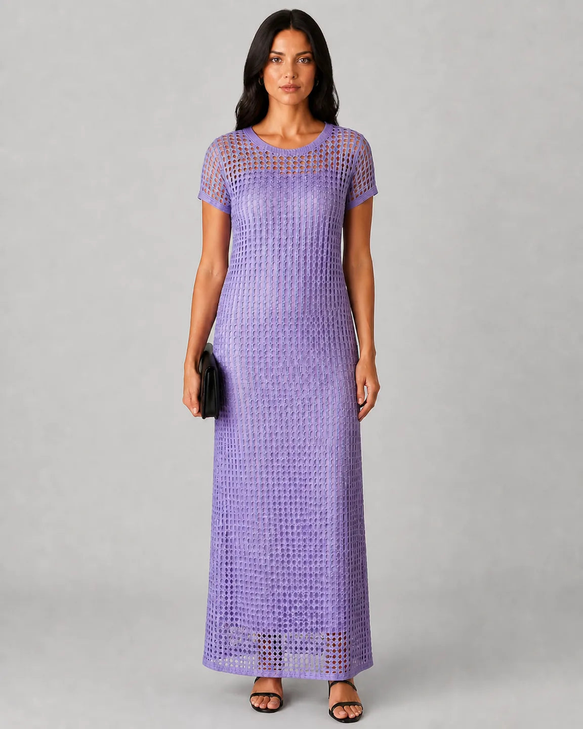 Adeline™ Elegant Maxi Dress in Purple - full body studio front view