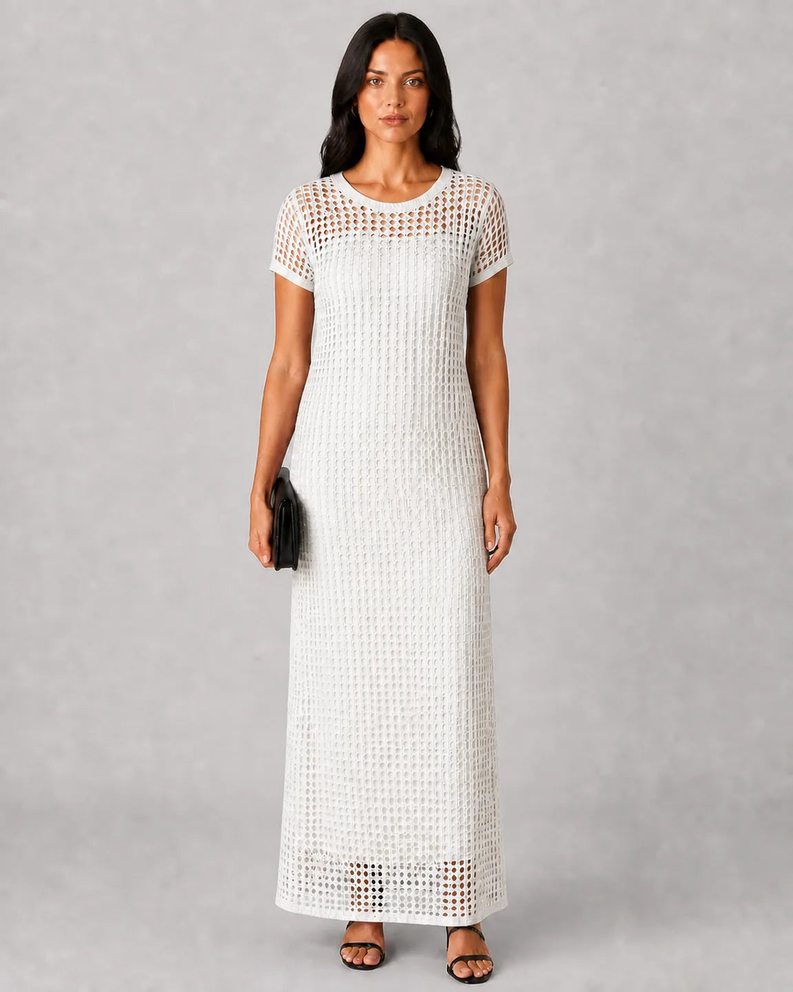 Adeline™ Elegant Maxi Dress in White - full body studio front view
