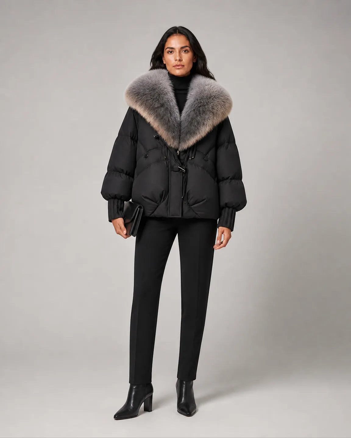 Ava-Grace Elegant Coat in Black — full-body studio view