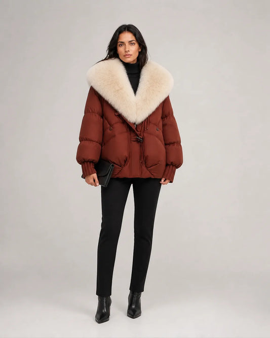 Ava-Grace Elegant Coat in Brown — full-body studio view