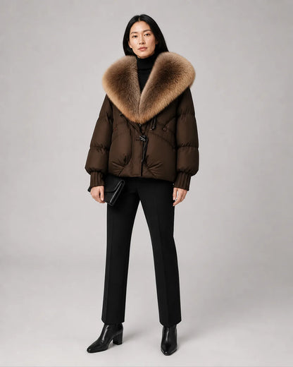 Ava-Grace Elegant Coat in Coffee Brown — full-body studio view