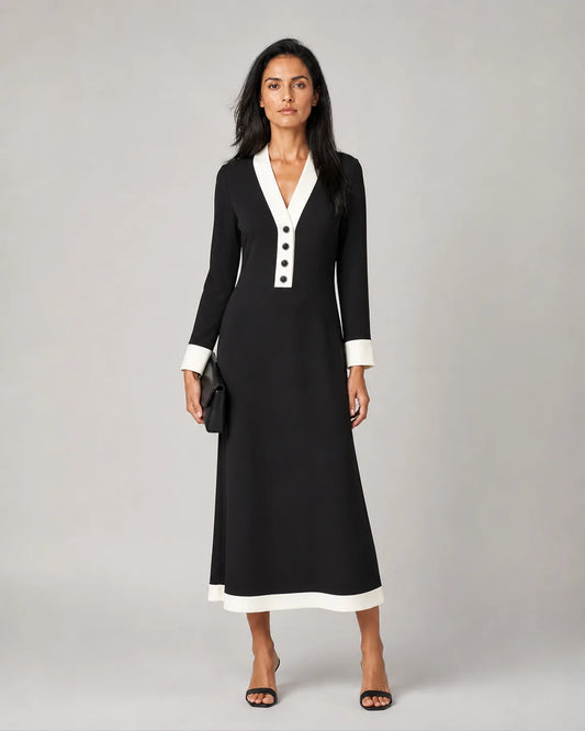 Ava-Jane Stylish Long-Sleeve Dress in Black — full-body studio view