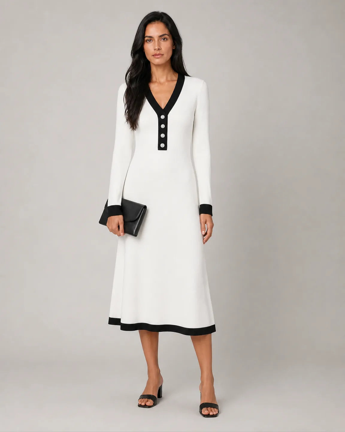 Ava-Jane Stylish Long-Sleeve Dress in White — full-body studio view