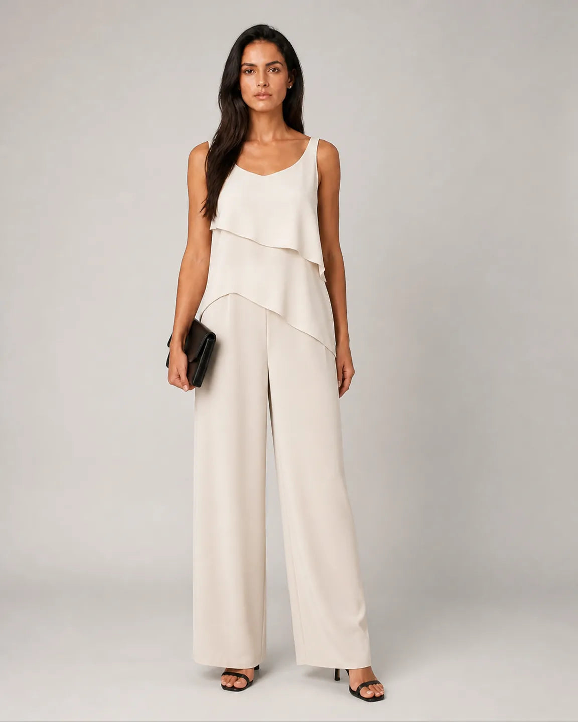 Ava-Mae Elegant Two-Piece Set in Beige — full-body studio view