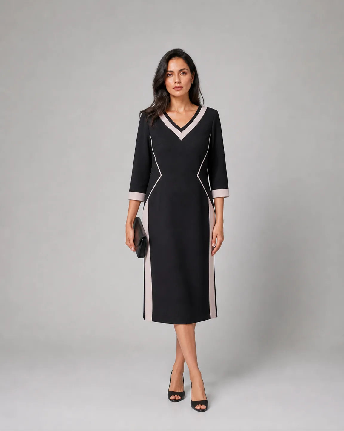 Ava-Rose Elegant V-neck dress — full-body studio view
