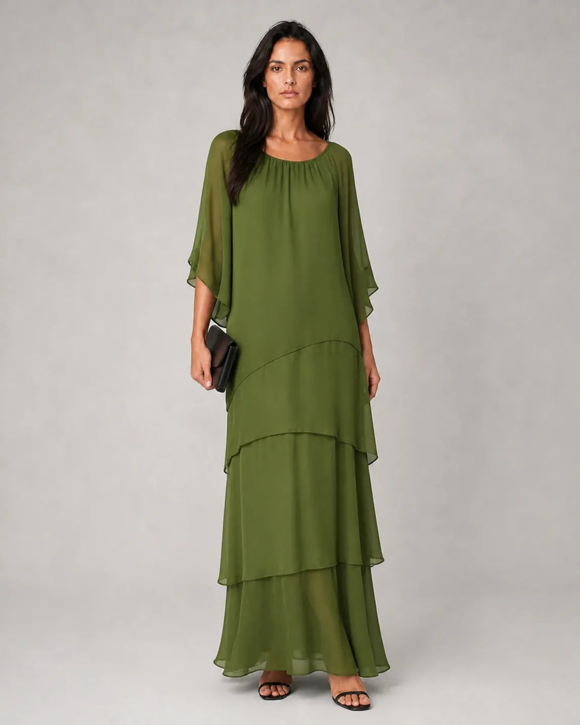 Beatrix Artistic Loose Maxi Dress in Green — full-body studio view