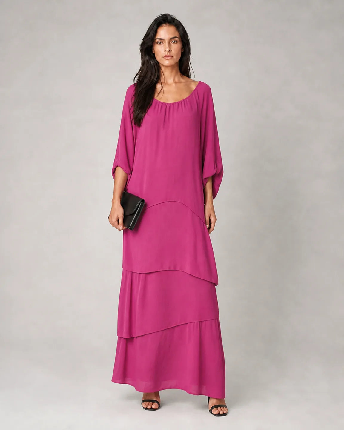 Beatrix Artistic Loose Maxi Dress in Pink — full-body studio view