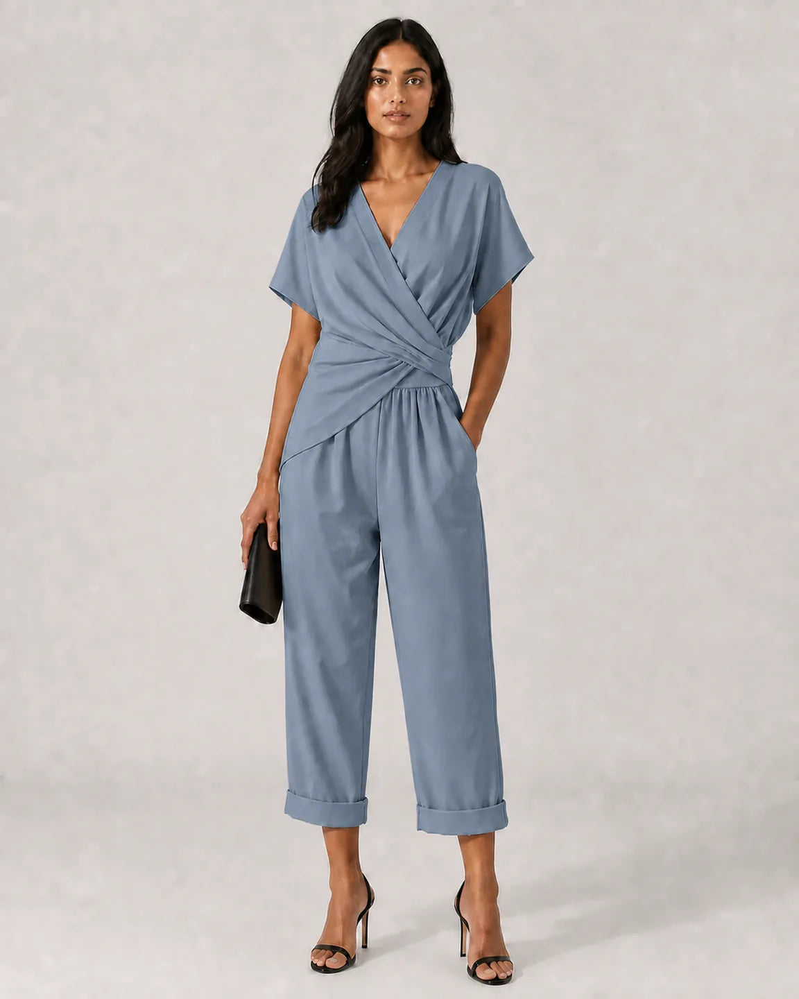 Cora-Faye™ Elegant Two-Piece Set in Blue - full body studio front view
