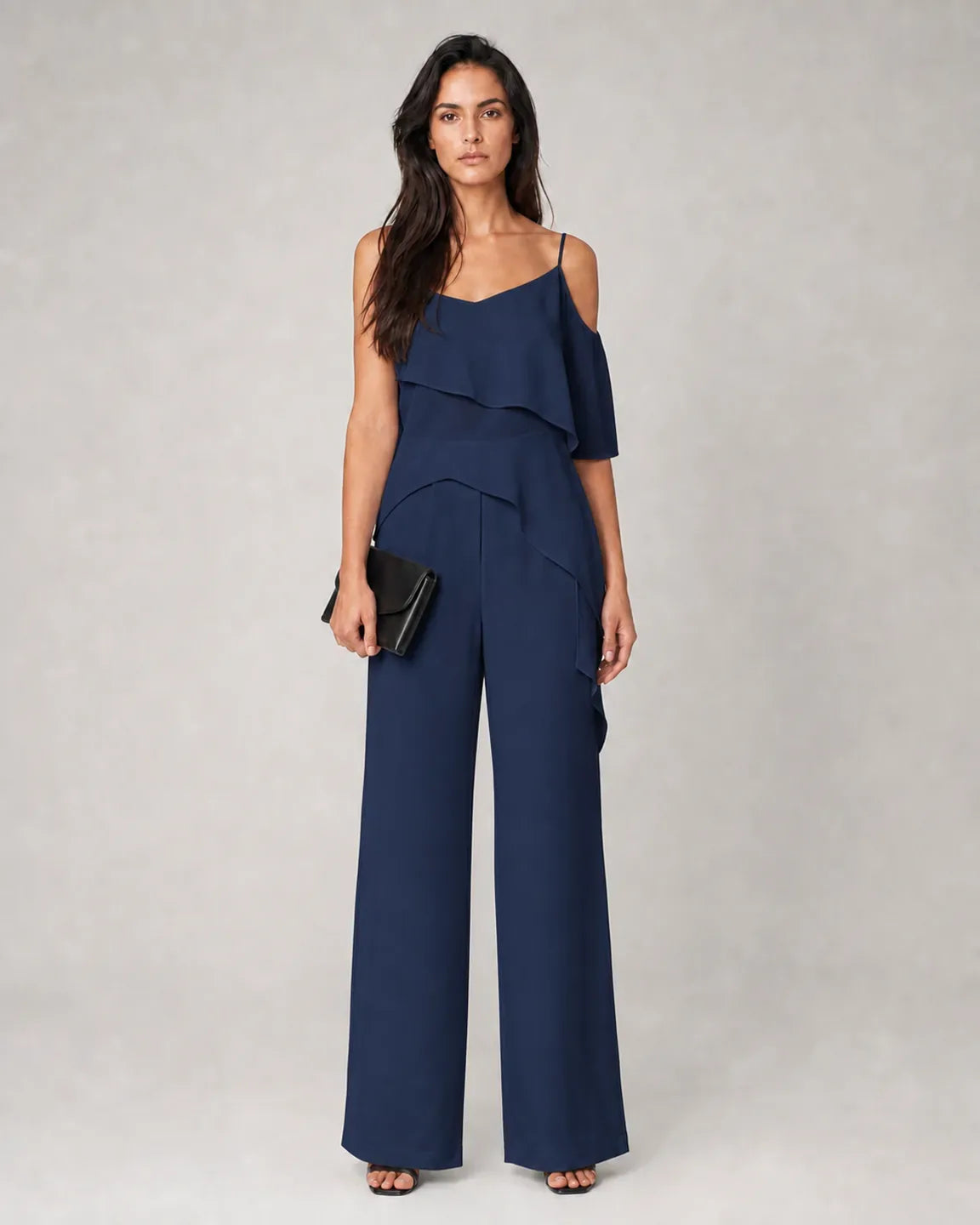 Cora-Grace™ Premium Layered Set in Navy Blue - full body studio front view