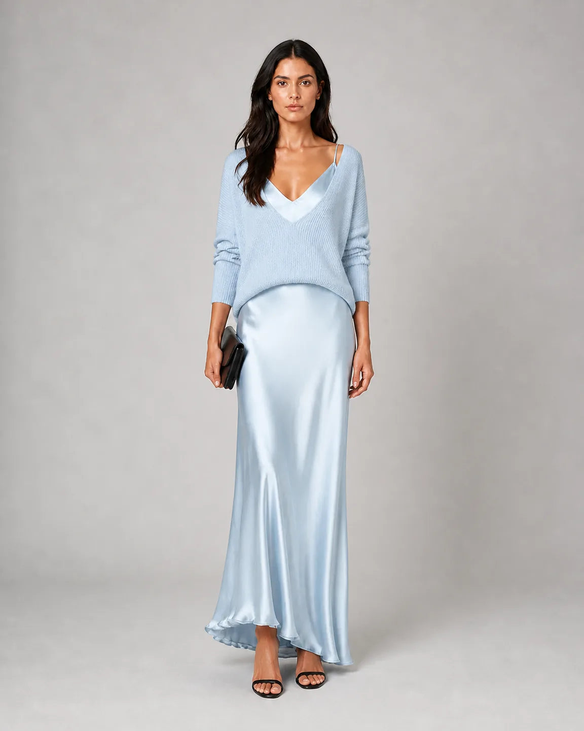 Cora-Jane™ Flowing Relaxed Set in Blue - full body studio front view