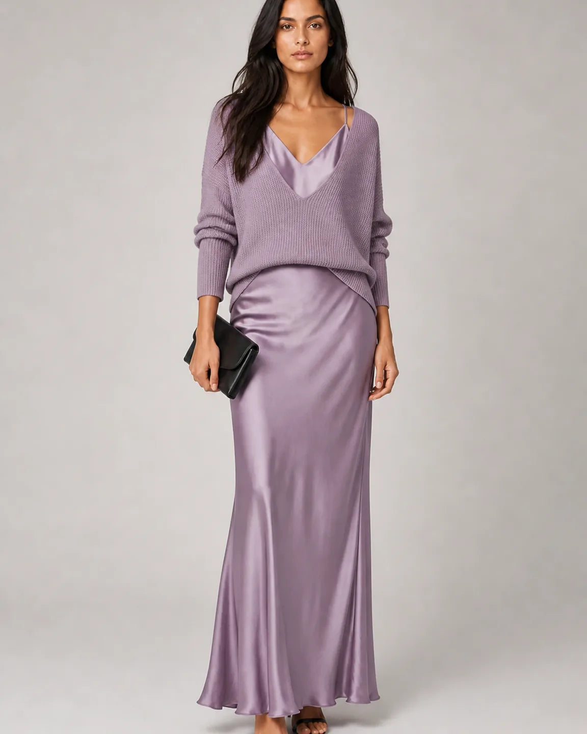 Cora-Jane™ Flowing Relaxed Set in Purple - full body studio front view