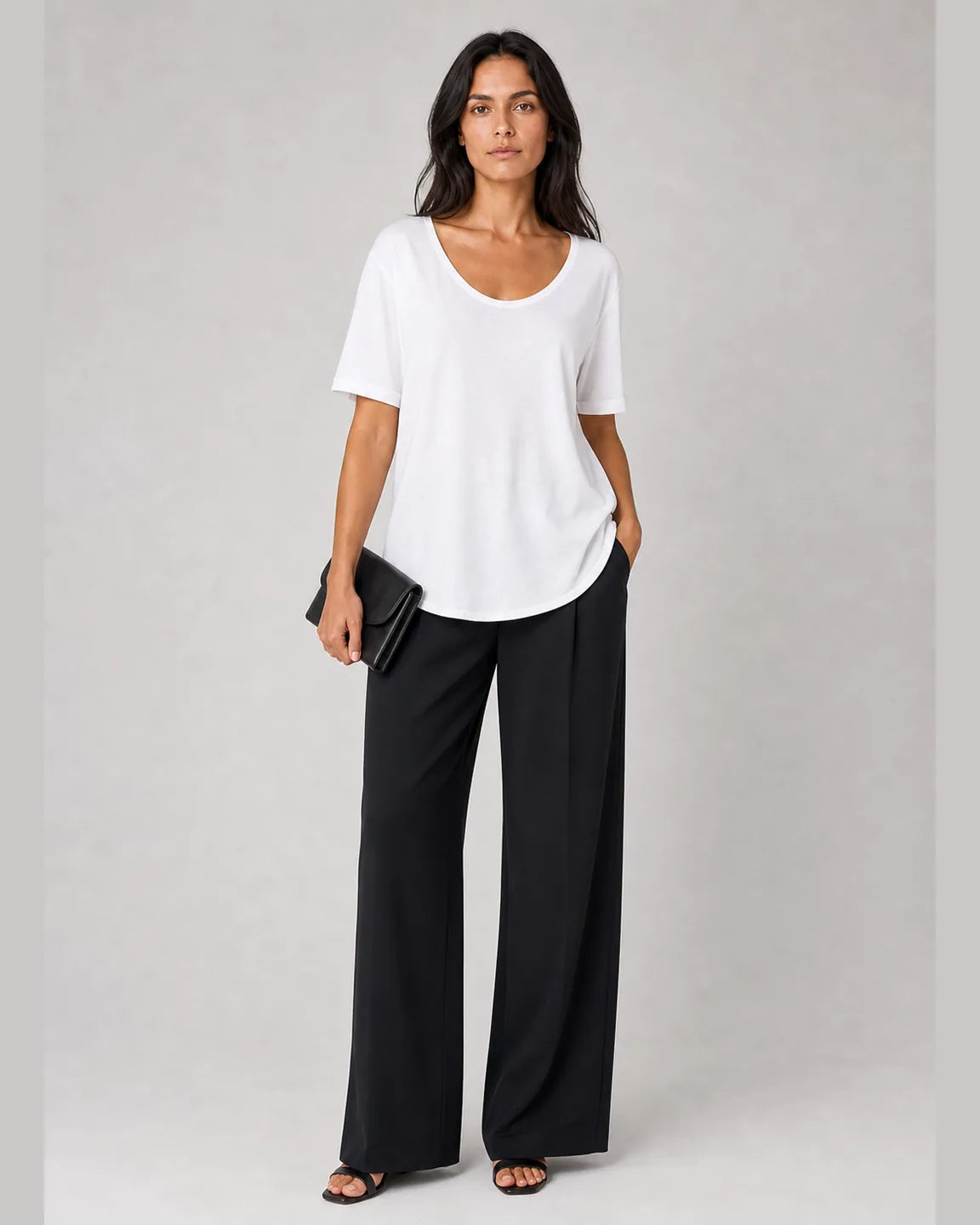 Cora-June Comfortable Loose Fit T-Shirt in White — full-body studio view