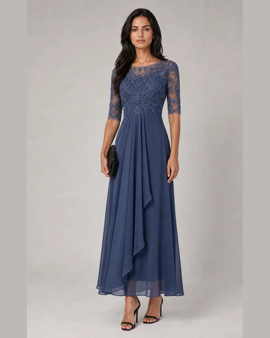 Della-Faye Elegant Dress in Blue — full-body studio view