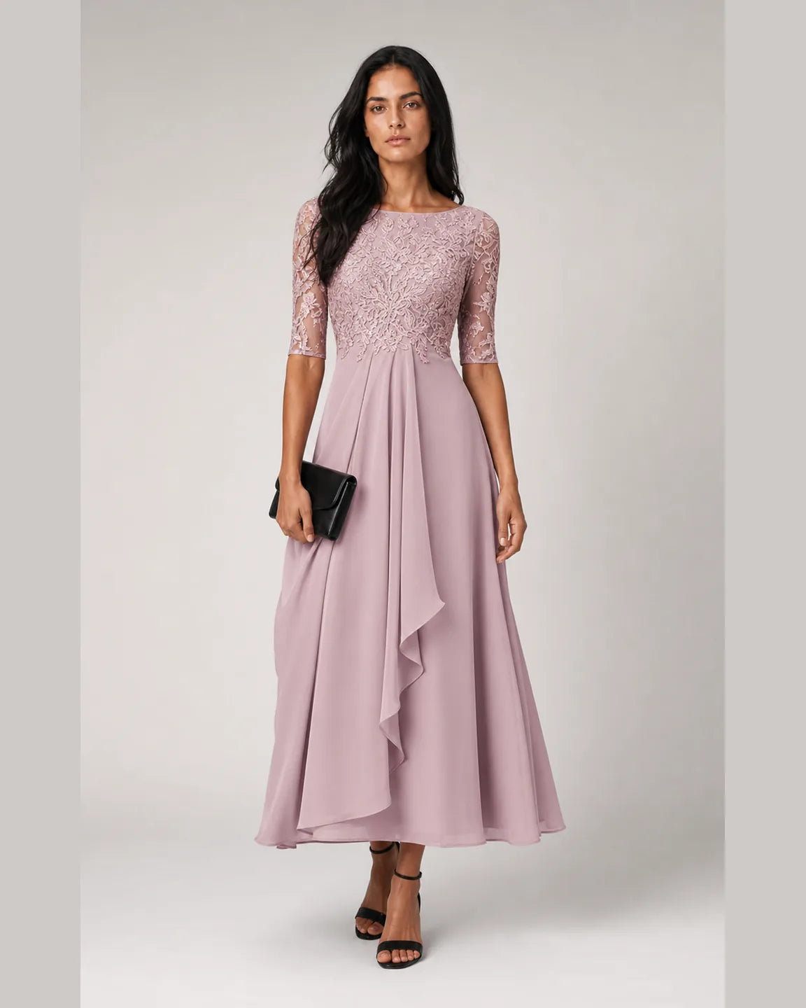 Della-Faye Elegant Dress in Pink — full-body studio view