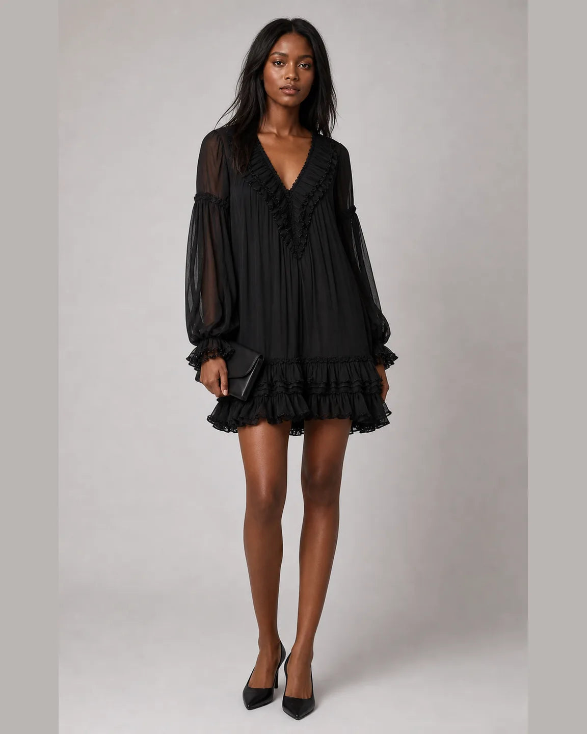 Della-Grace Mini Dress — three-quarter studio view
