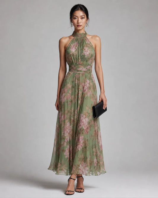 Della-June Elegant Floral Dress — full-body studio view
