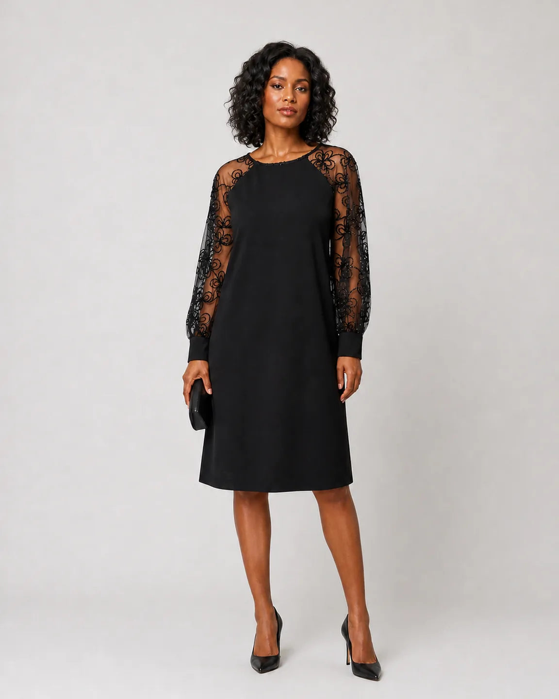 Elowen™ Flowing Lace Dress - full body studio front view