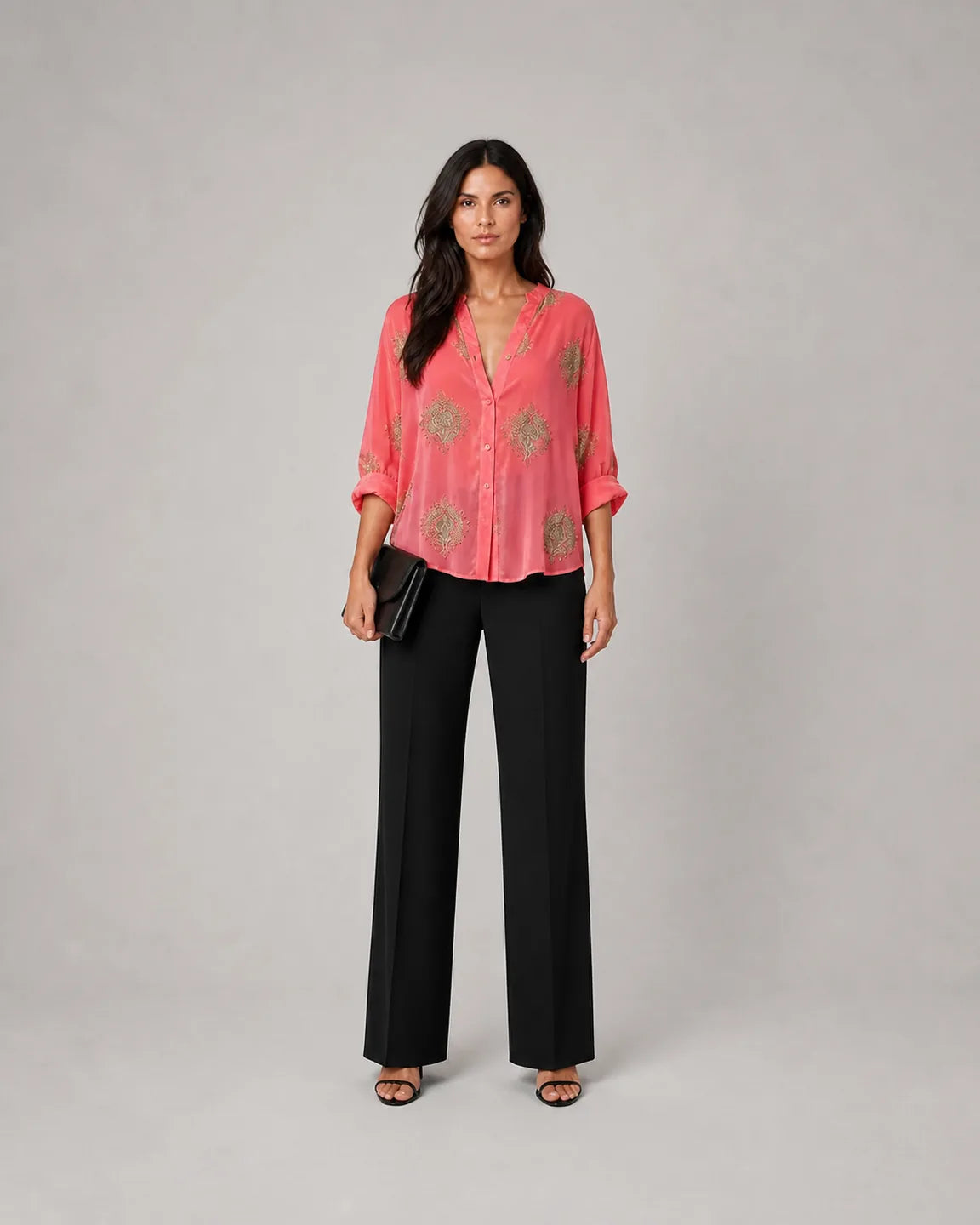 Elsa-Belle™ Breathable Blouse in Scarlet Red - full body studio front view