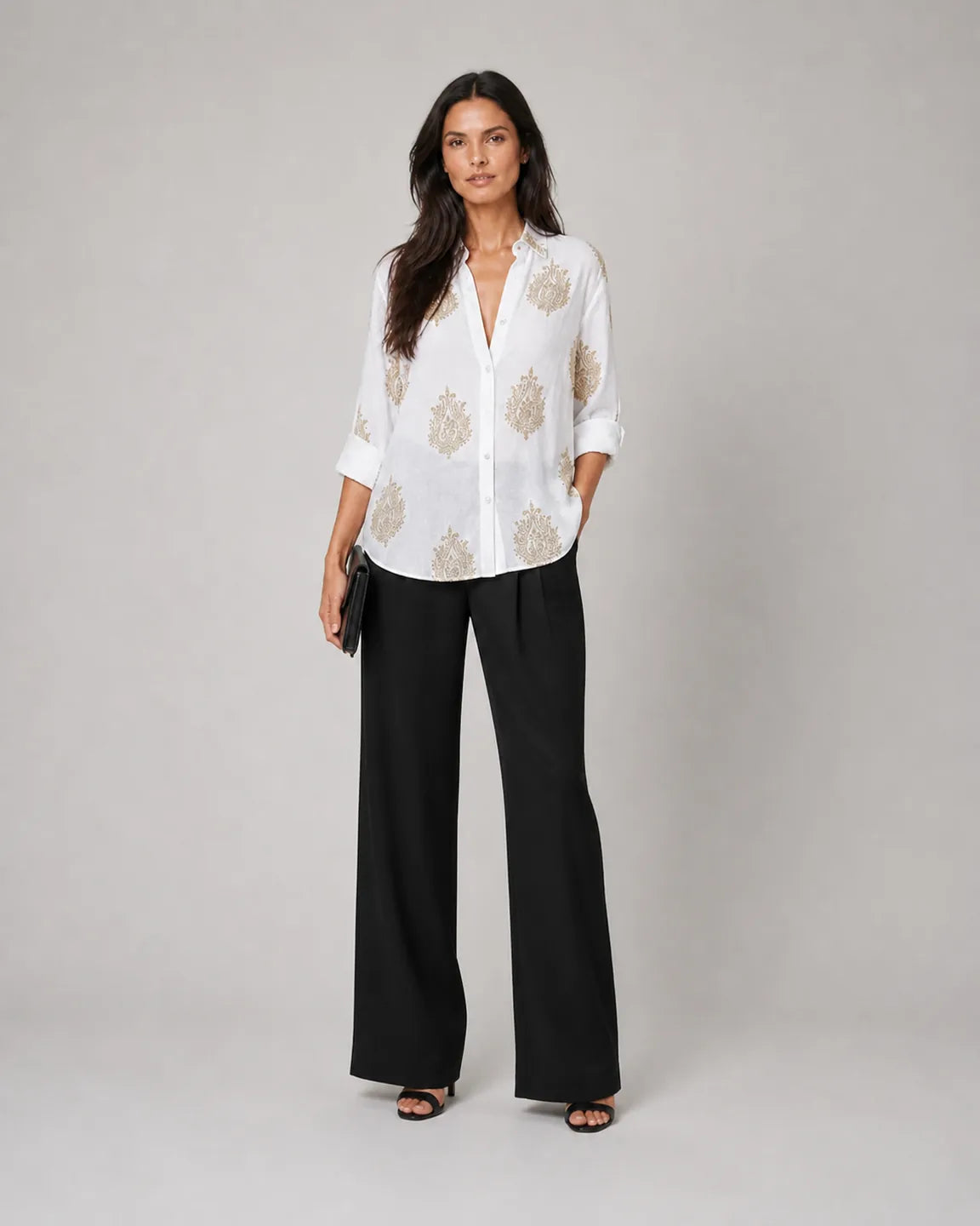 Elsa-Belle™ Breathable Blouse in Soft White - full body studio front view