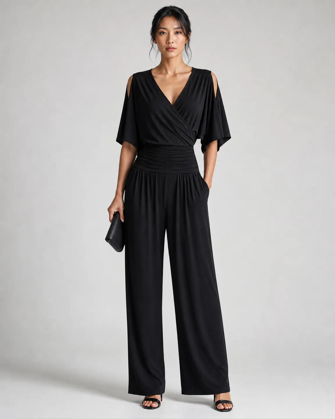 Elsa-Faye Elegant Jumpsuit in Black — full-body studio view