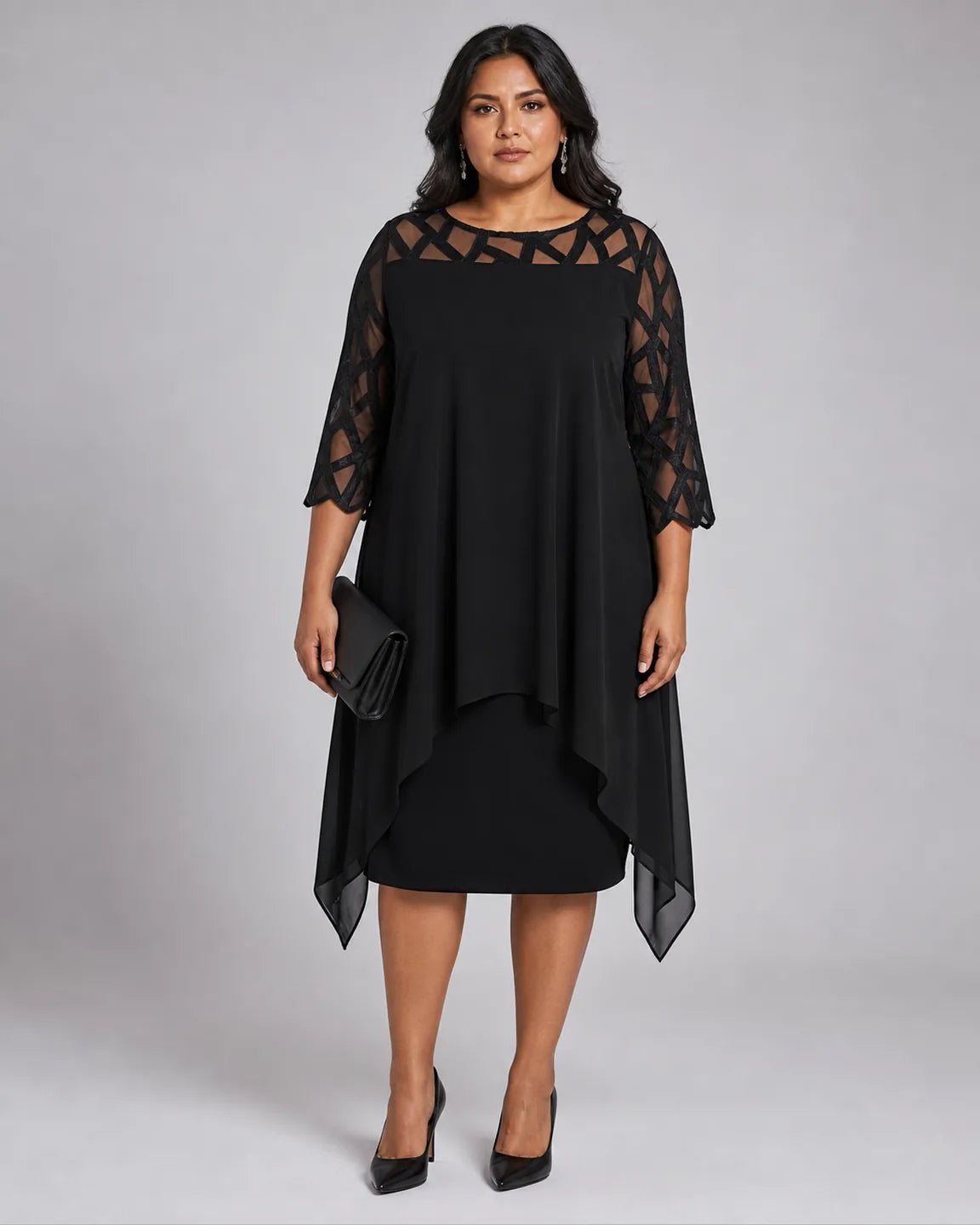 Elsa-Mae Elegant Lace Dress in Black — full-body studio view