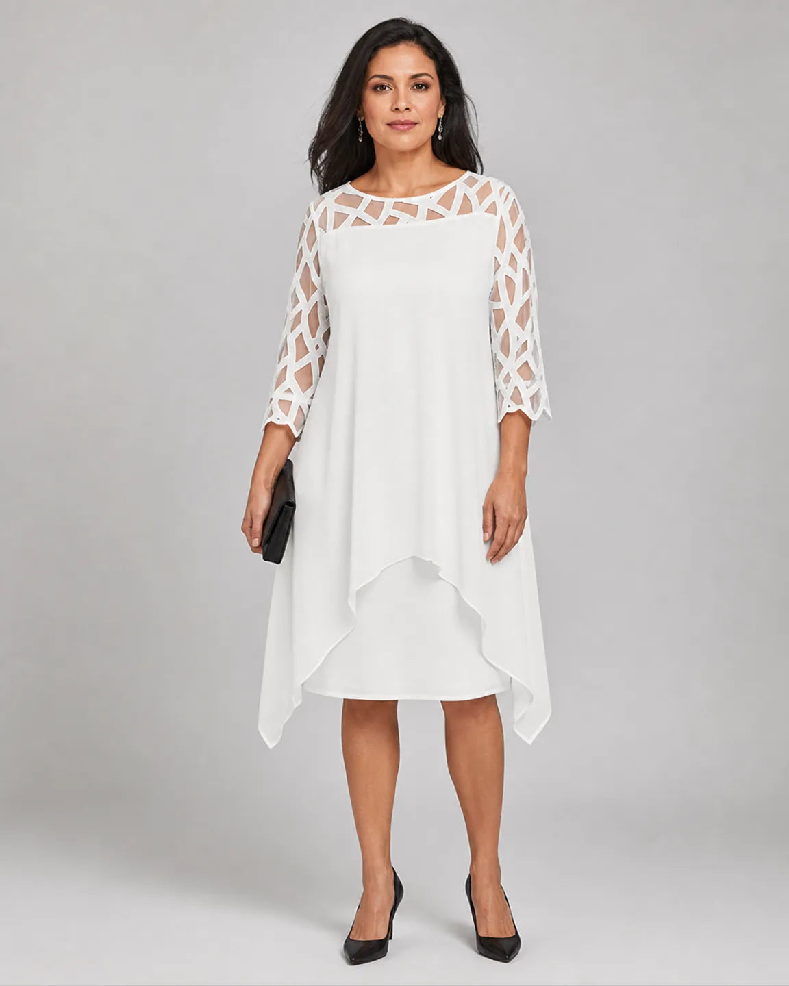 Elsa-Mae Elegant Lace Dress in White — full-body studio view