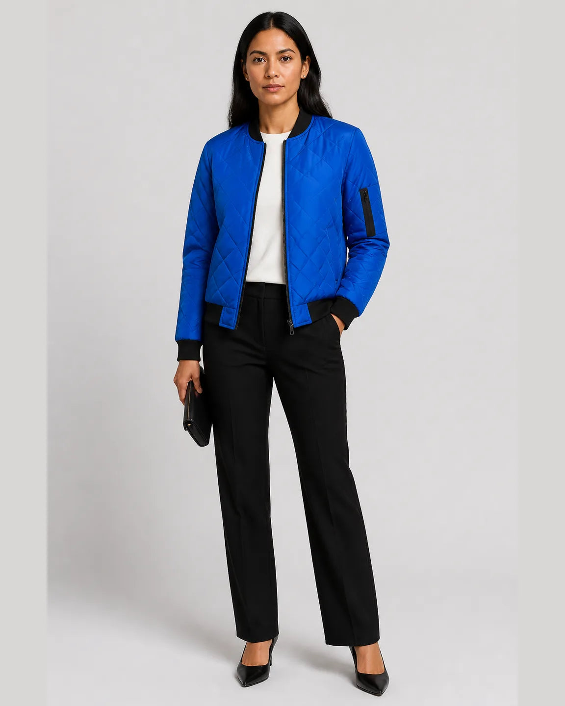 Esme-Mae Lightweight Spring Jacket in Blue — full-body studio view