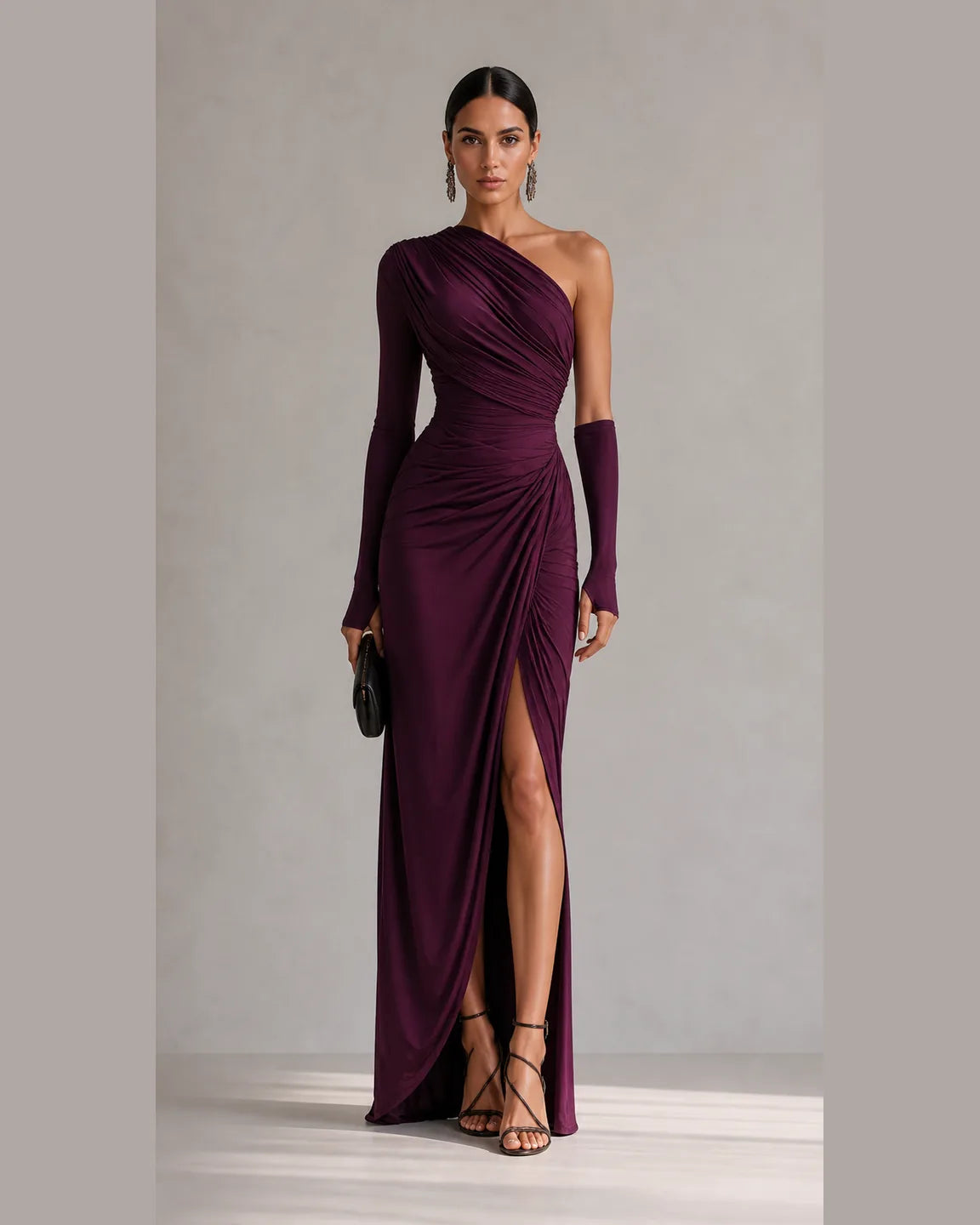 Esme-Pearl Elegant Maxi Dress + Sleeve in Purple — full-body studio view
