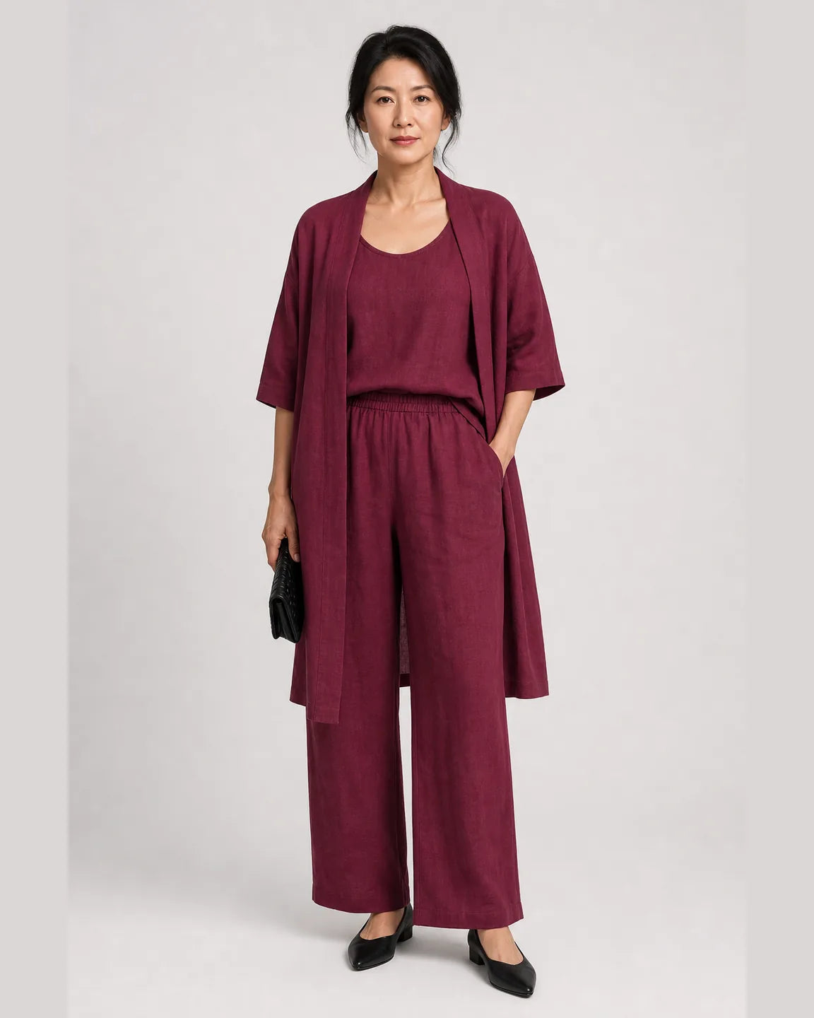 Esme-Rose Elegant Set in Wine Red — full-body studio view