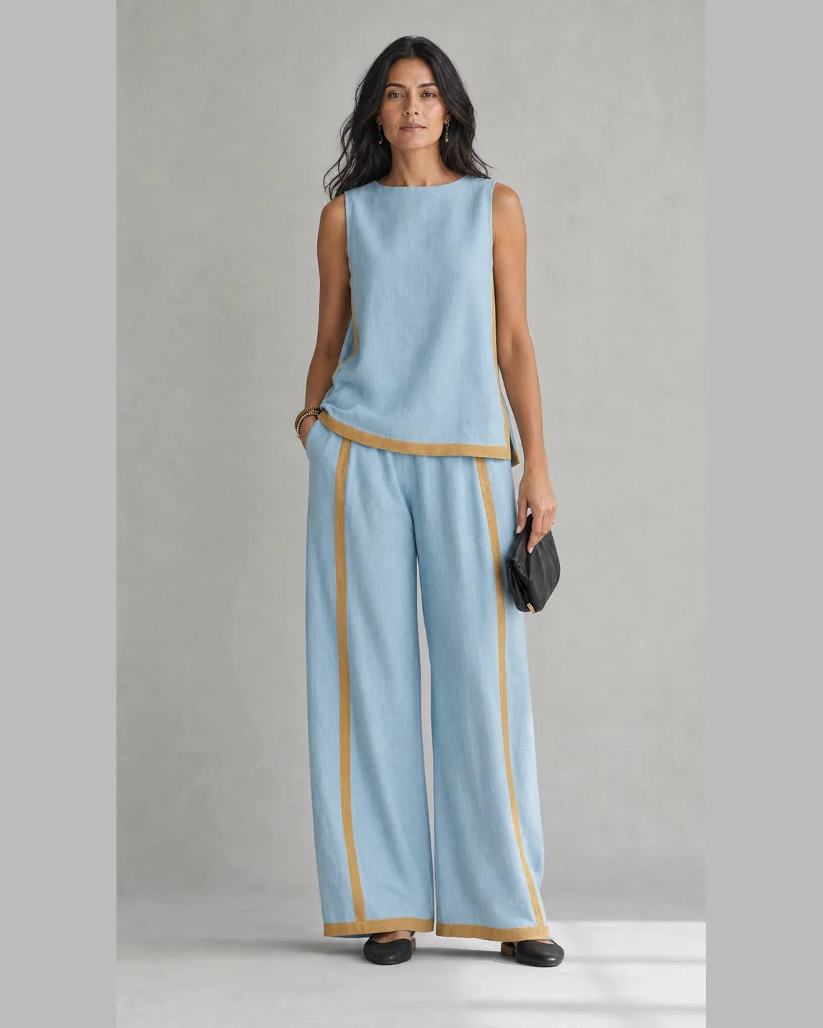 Etta-Belle Casual-Chic Two-Piece Set in Blue — full-body studio view