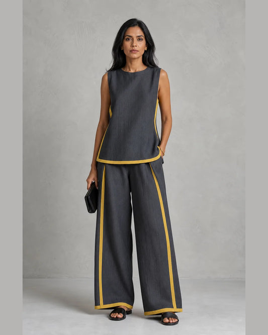 Etta-Belle Casual-Chic Two-Piece Set in Gray — full-body studio view