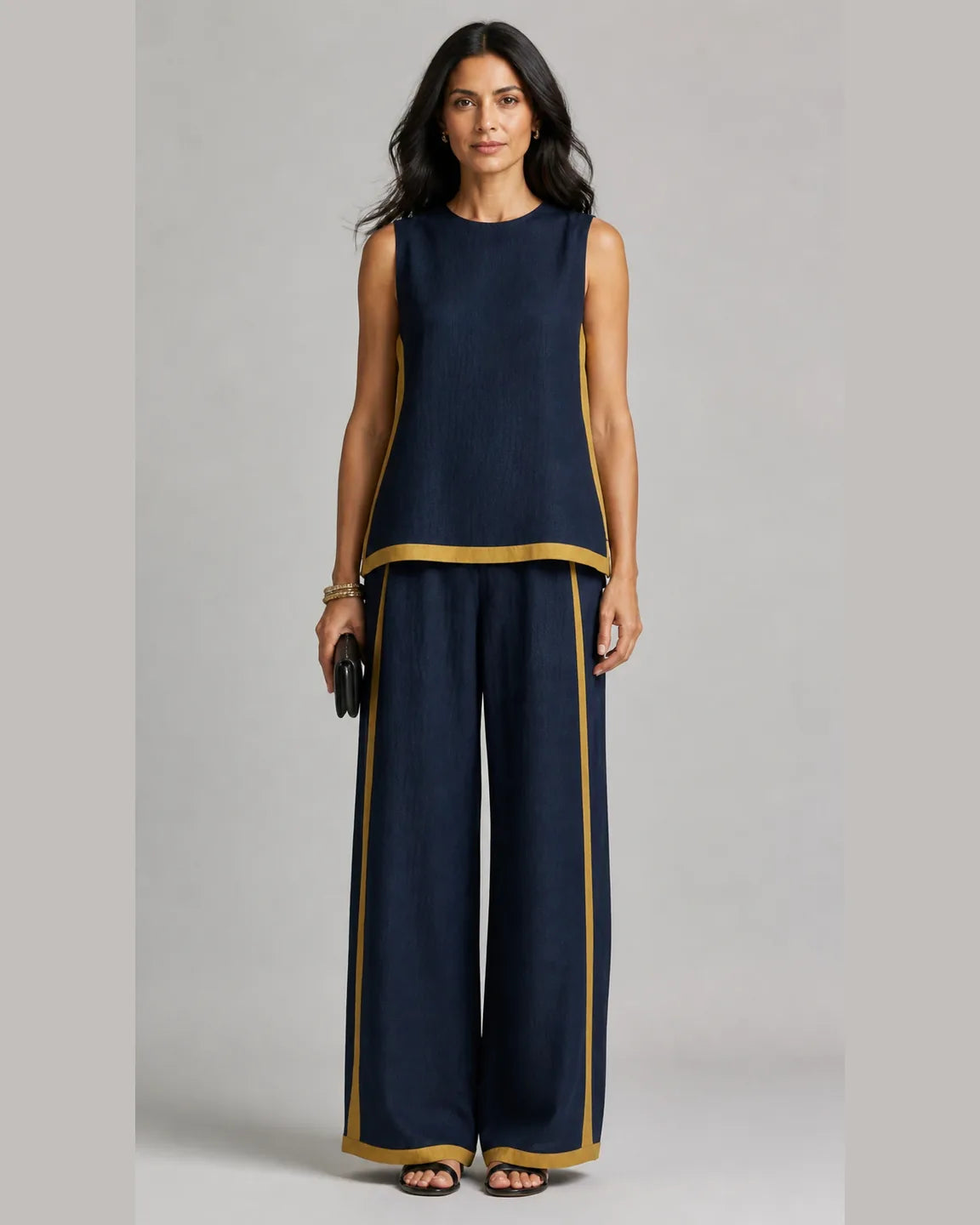 Etta-Belle Casual-Chic Two-Piece Set in Navy Blue — full-body studio view
