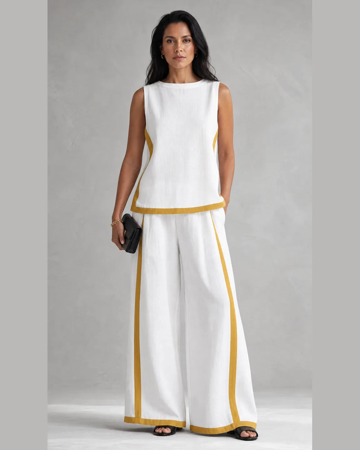 Etta-Belle Casual-Chic Two-Piece Set in White — full-body studio view