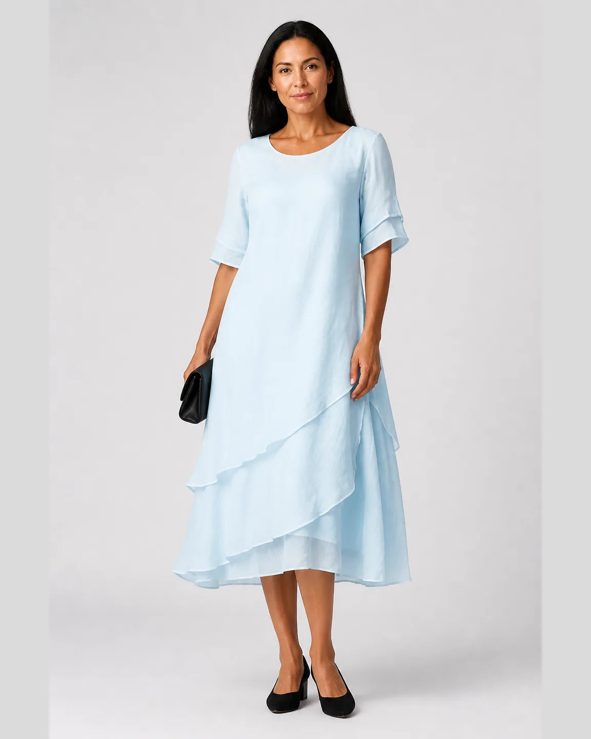 Etta-Grace Elegant Loose Dress in Blue — full-body studio view
